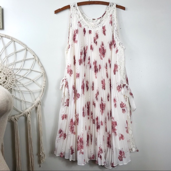 Free People Floral Pleated Mini Trapeze Dress - Picture 3 of 7
